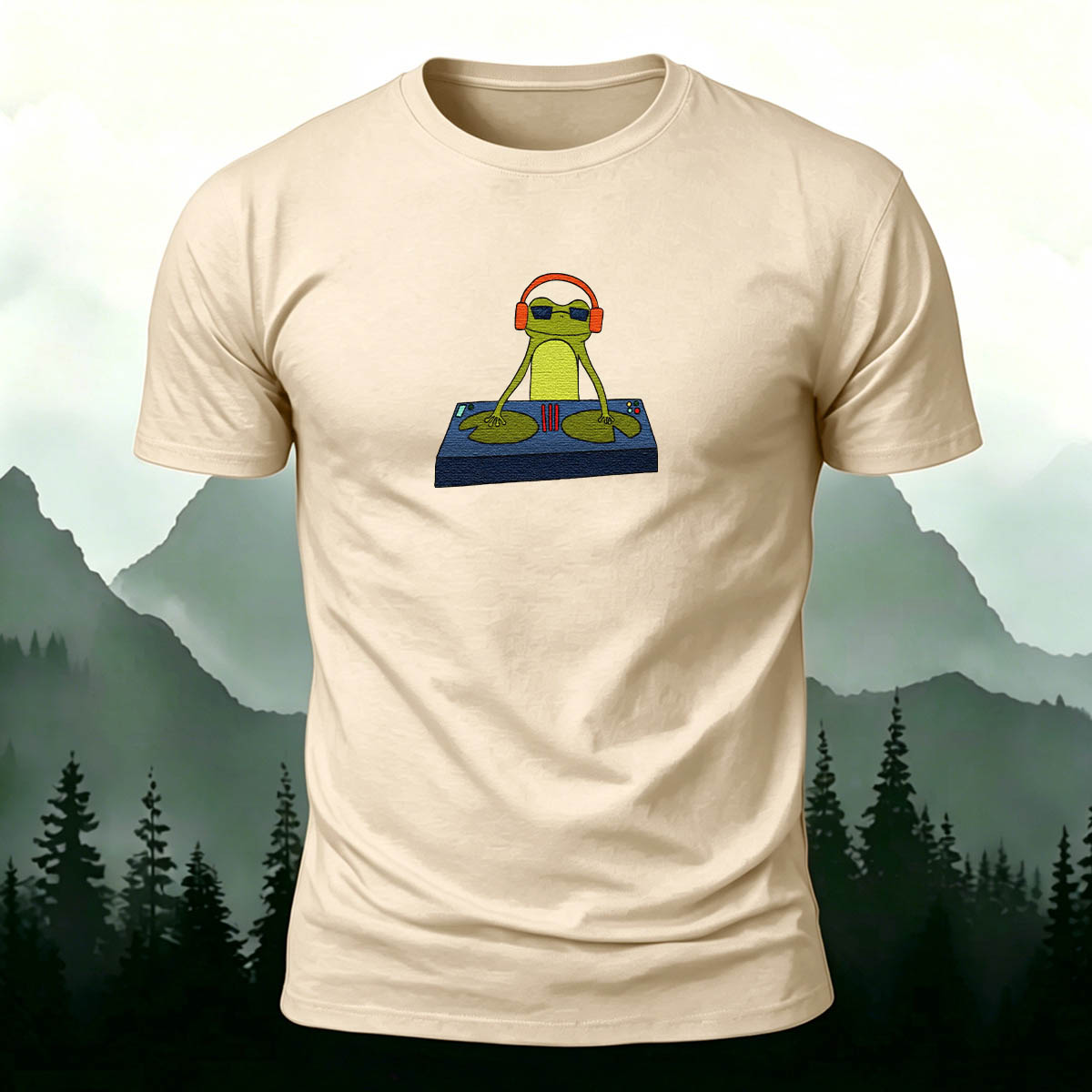 Funny DJ Frog Print Premium Cotton Casual T-Shirt