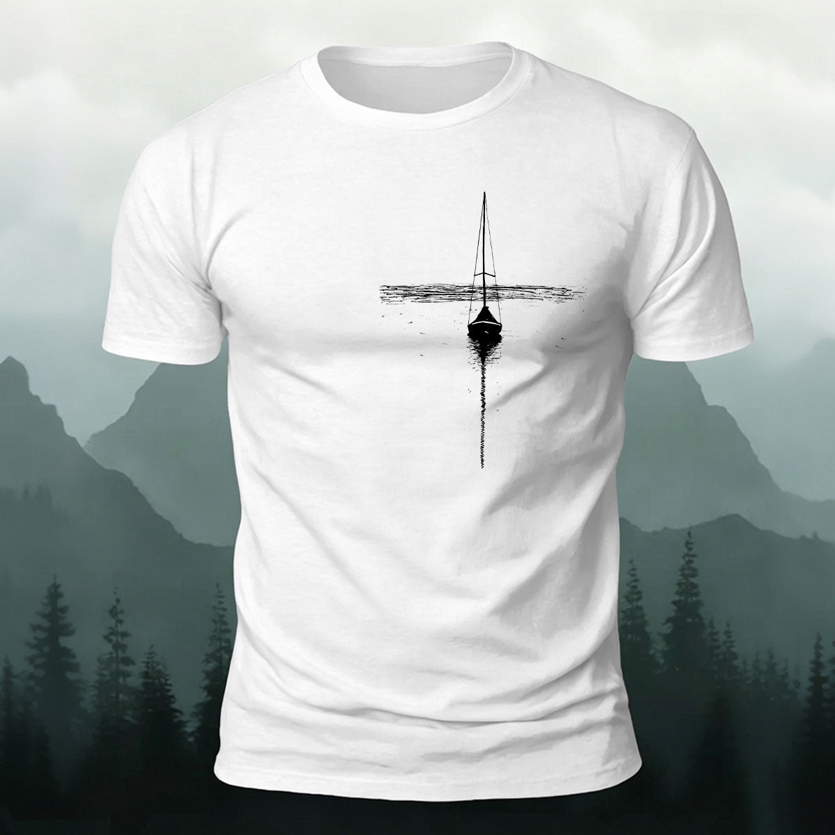 Minimalist Lake Sailboat Casual Cotton T-Shirt