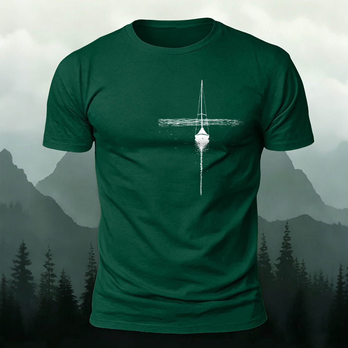 Minimalist Lake Sailboat Casual Cotton T-Shirt
