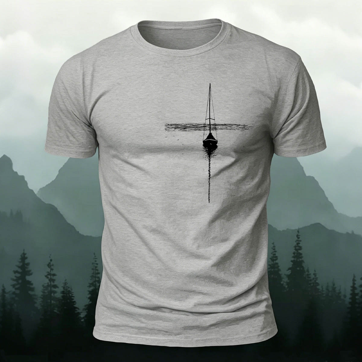 Minimalist Lake Sailboat Casual Cotton T-Shirt