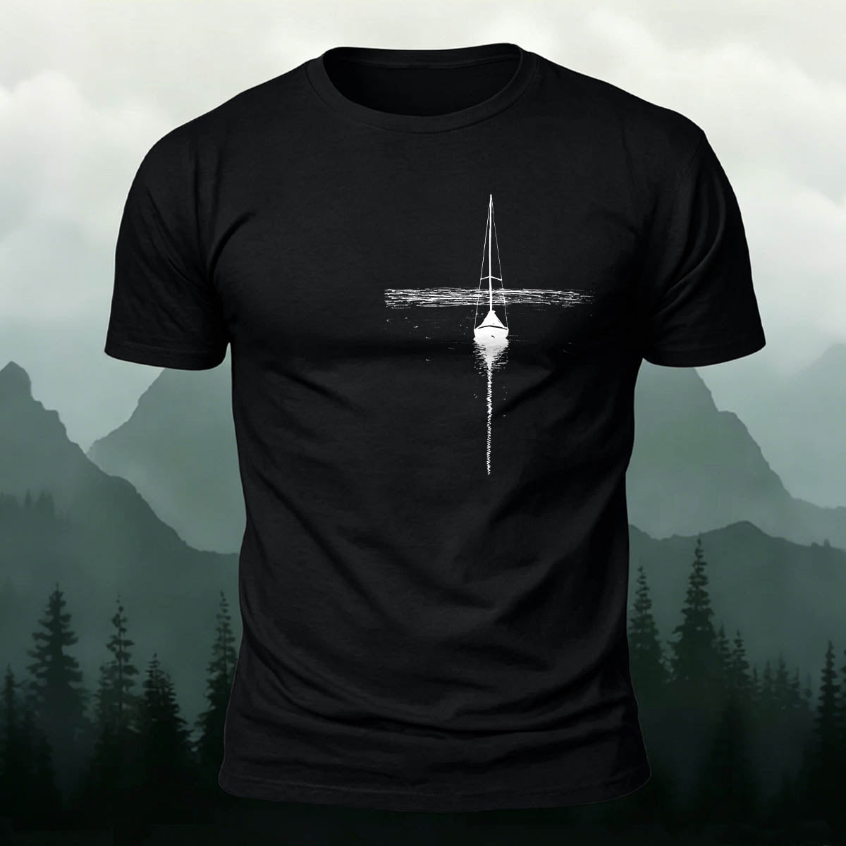 Minimalist Lake Sailboat Casual Cotton T-Shirt