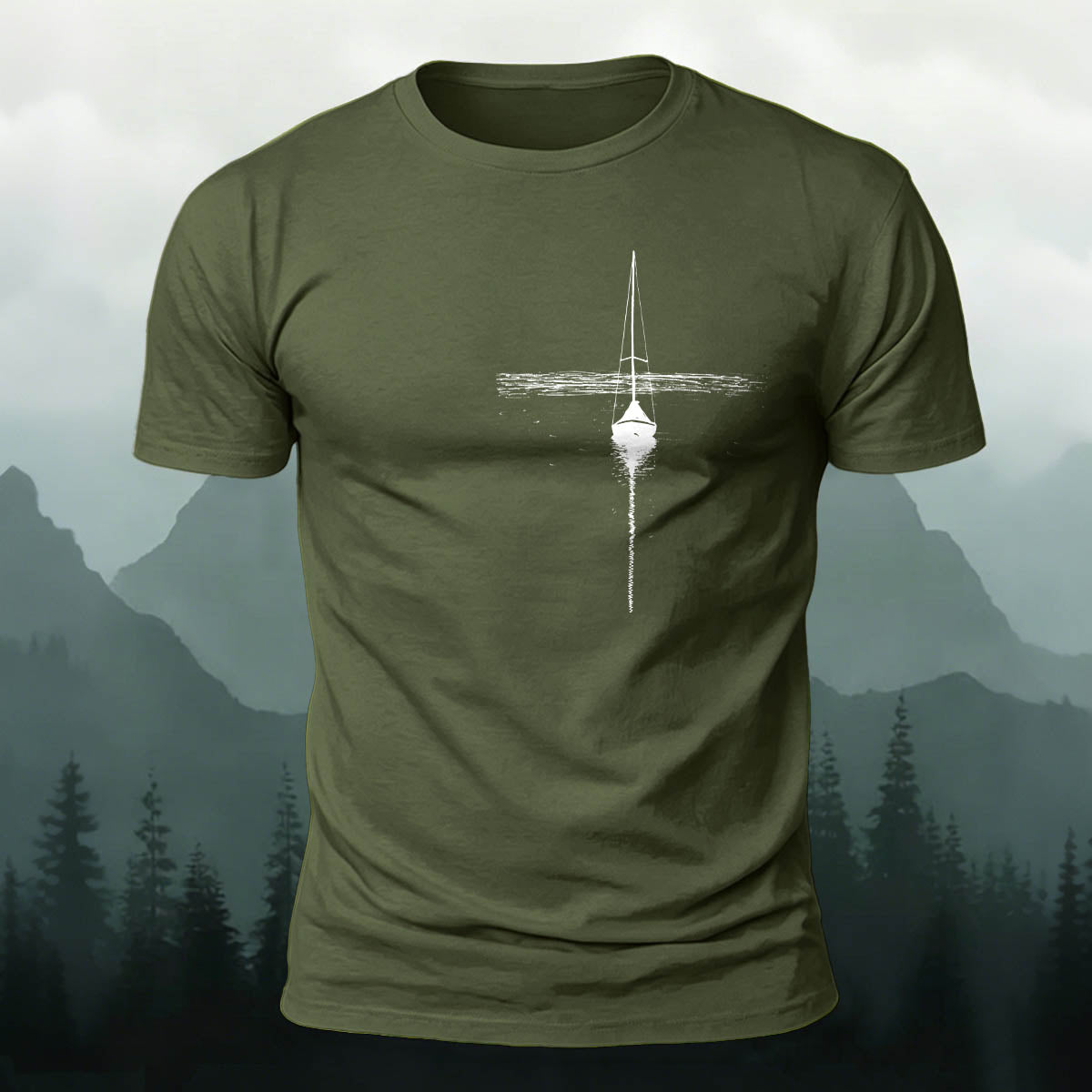 Minimalist Lake Sailboat Casual Cotton T-Shirt