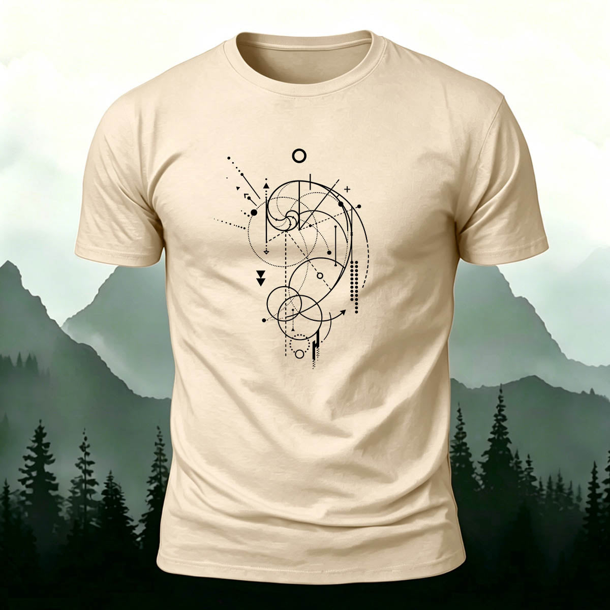 Geometric Spiral Star Map Premium Cotton Casual Tee