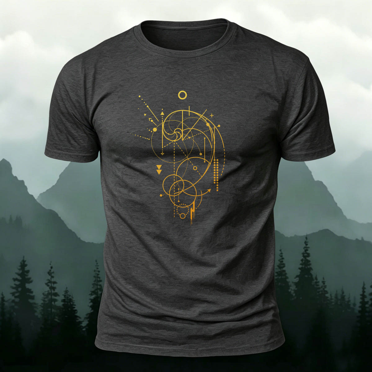 Geometric Spiral Star Map Premium Cotton Casual Tee