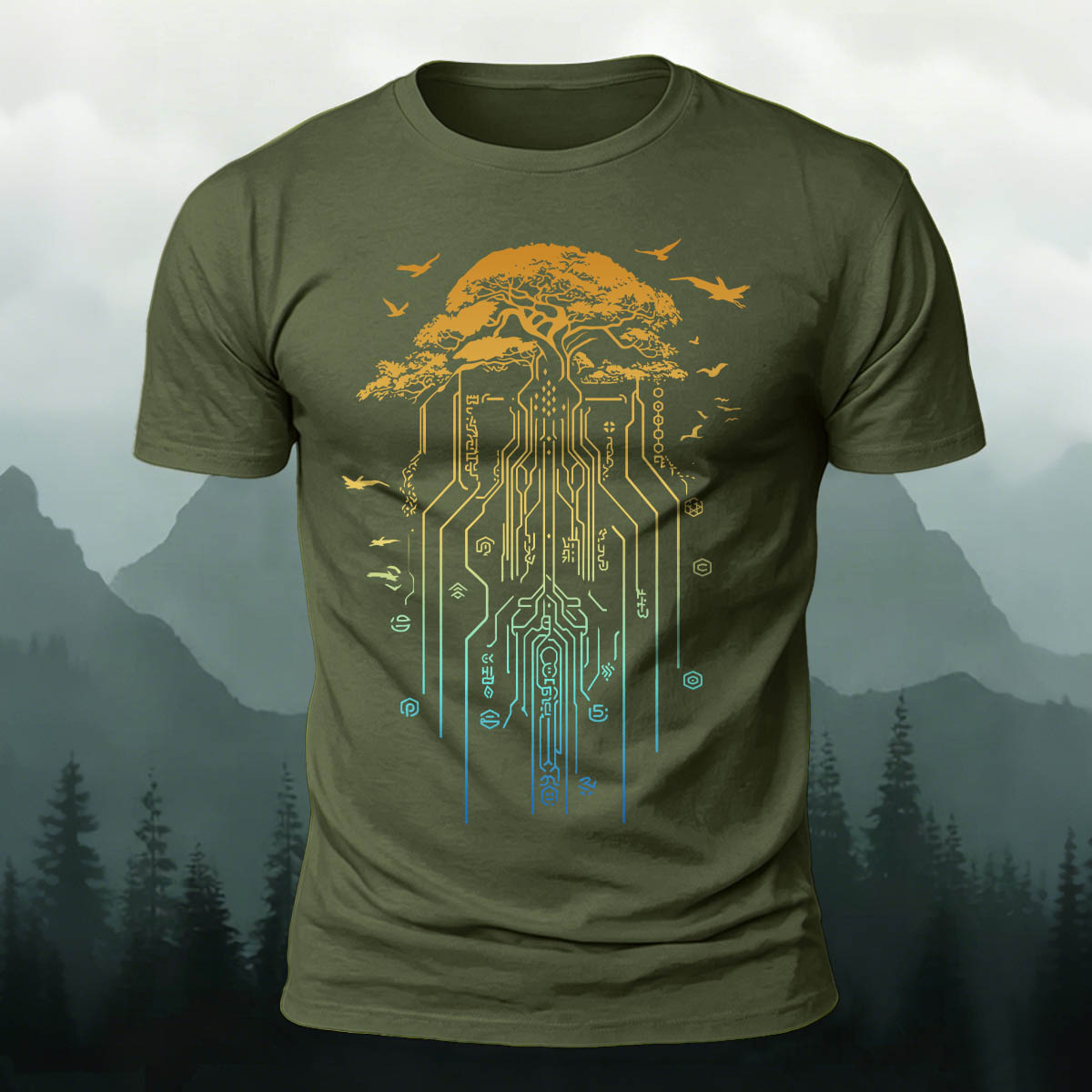 テック ネイチャー ツリー カジュアル プレミアム コットン Tシャツ