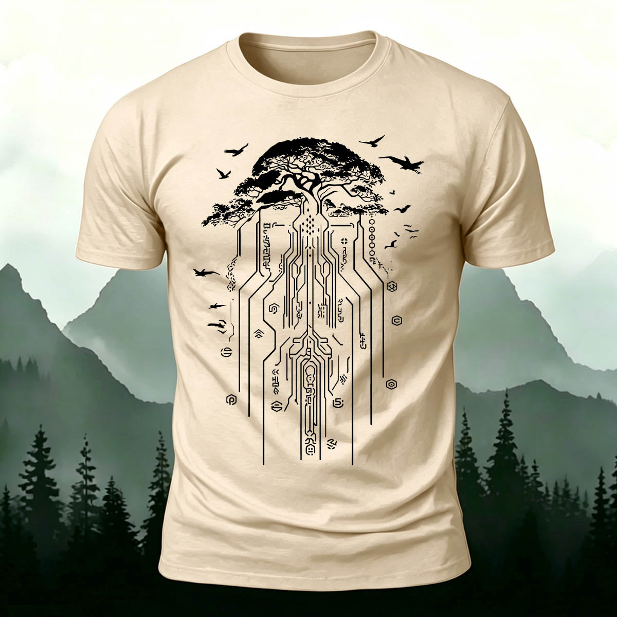 テック ネイチャー ツリー カジュアル プレミアム コットン Tシャツ