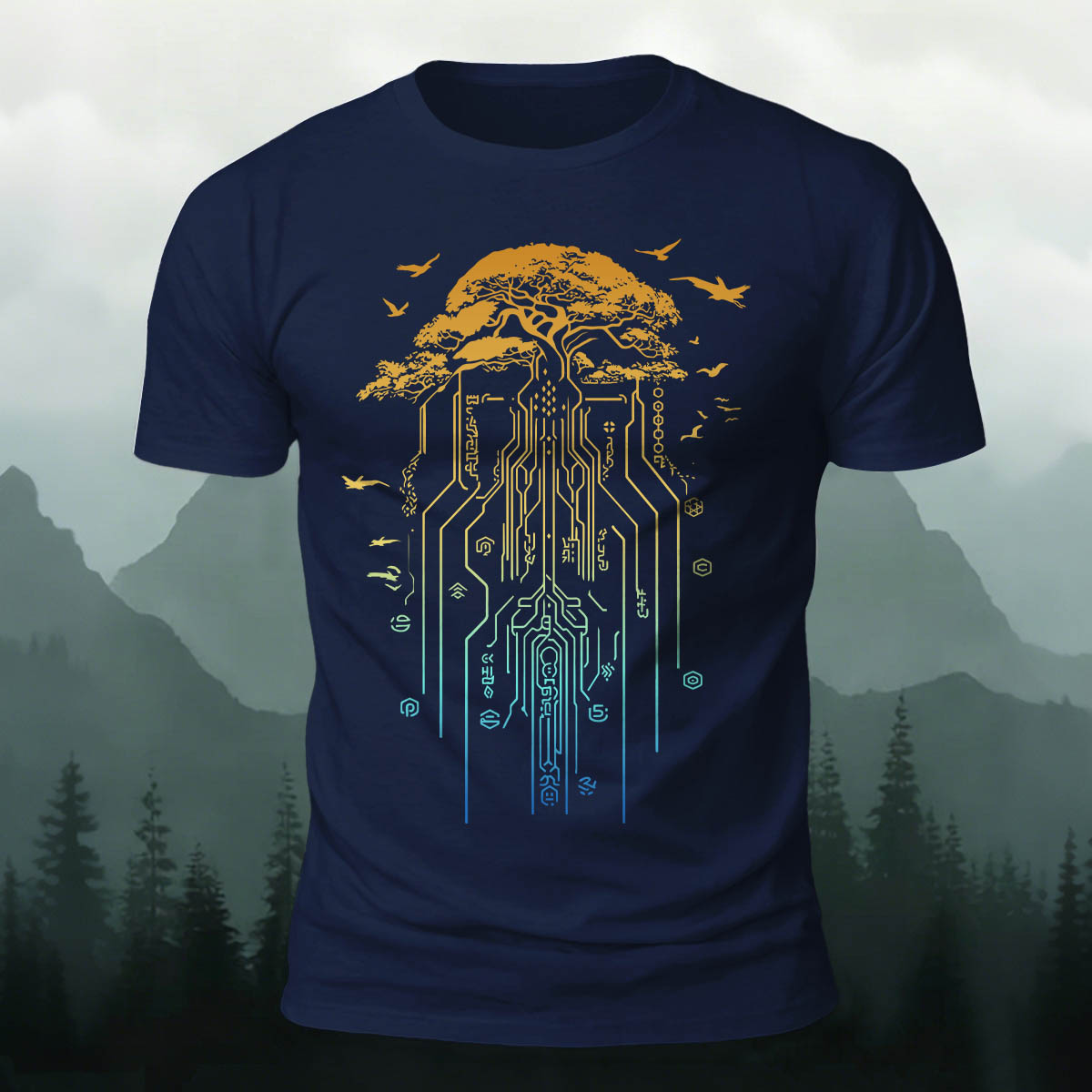 テック ネイチャー ツリー カジュアル プレミアム コットン Tシャツ