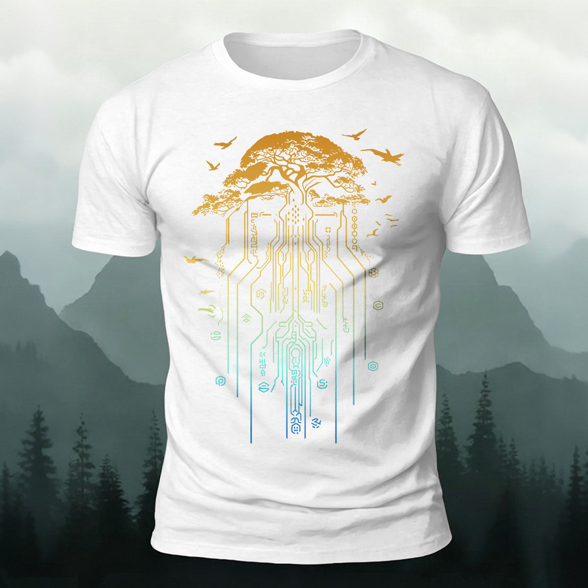 テック ネイチャー ツリー カジュアル プレミアム コットン Tシャツ