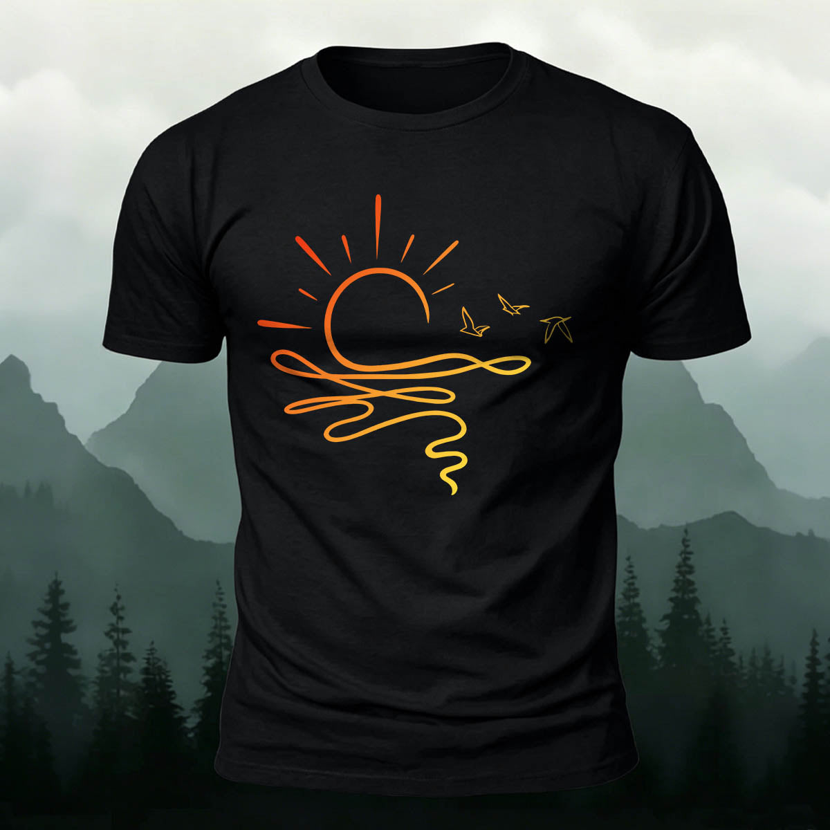 One Line Sunset Stream Outdoor Premium Cotton T-Shirt