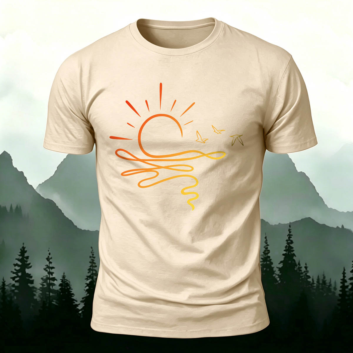 One Line Sunset Stream Outdoor Premium Cotton T-Shirt