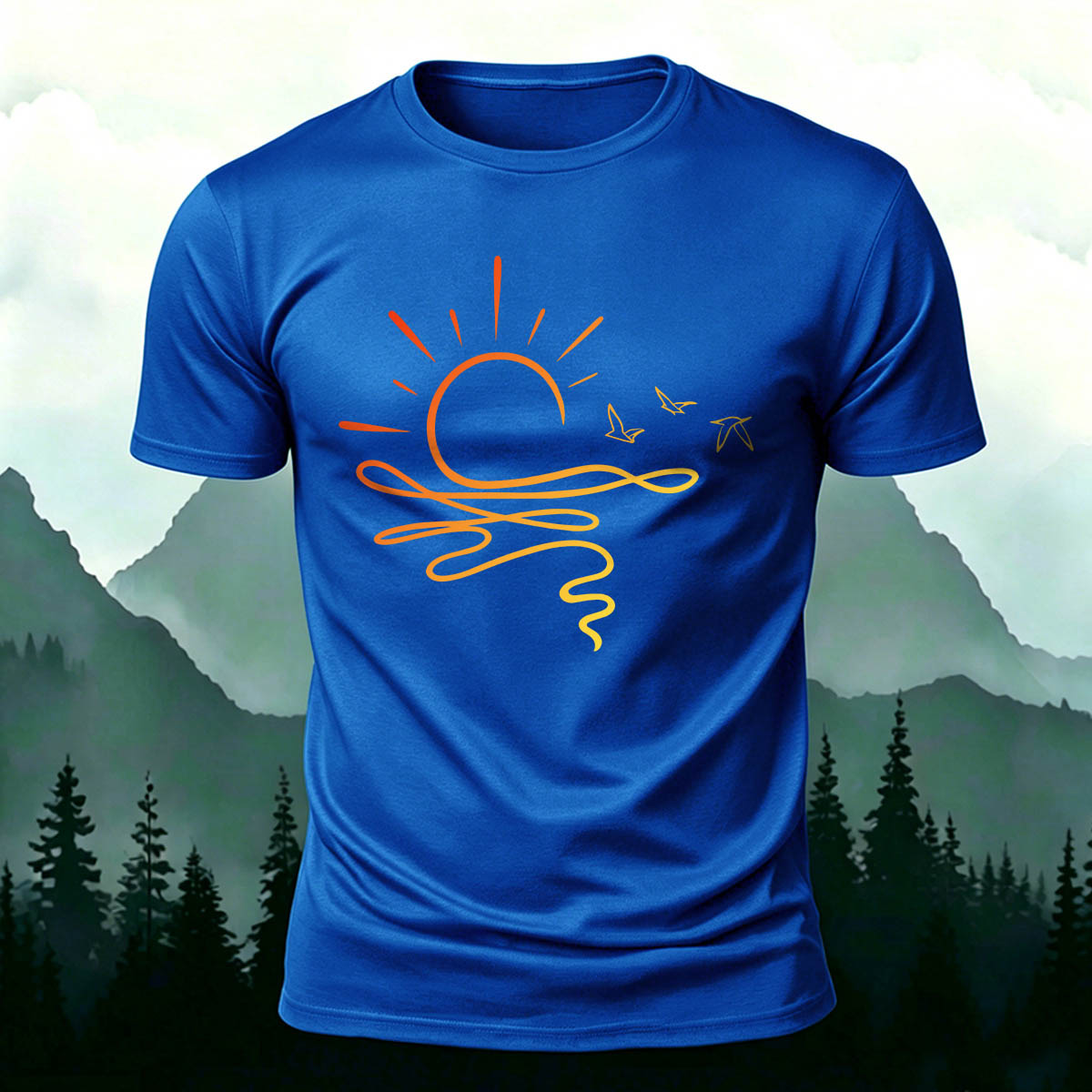 One Line Sunset Stream Outdoor Premium Cotton T-Shirt