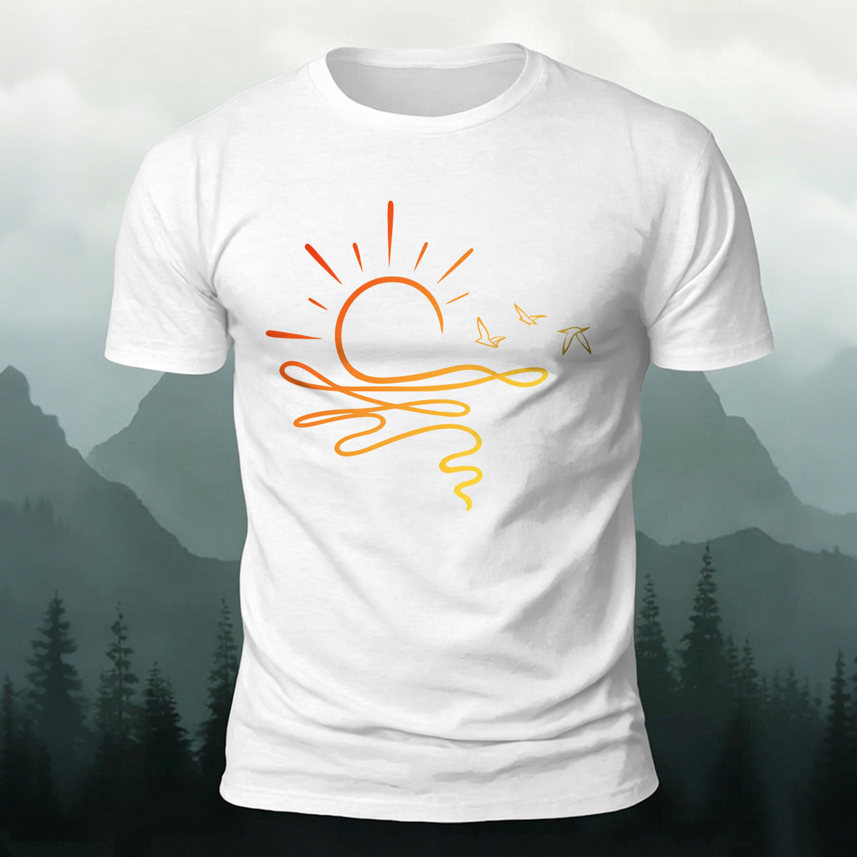 One Line Sunset Stream Outdoor Premium Cotton T-Shirt