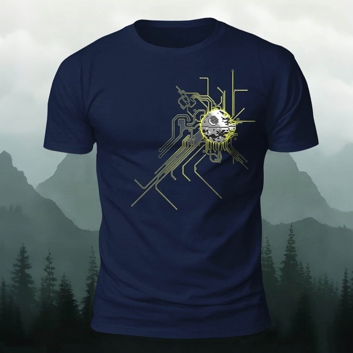 Retro Pixel Death Star Tech Premium Cotton T-Shirt