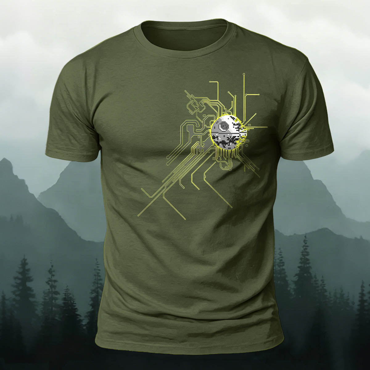 Retro Pixel Death Star Tech Premium Cotton T-Shirt