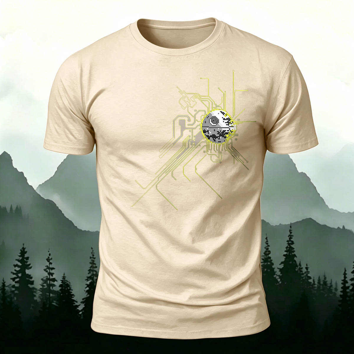 Retro Pixel Death Star Tech Premium Cotton T-Shirt