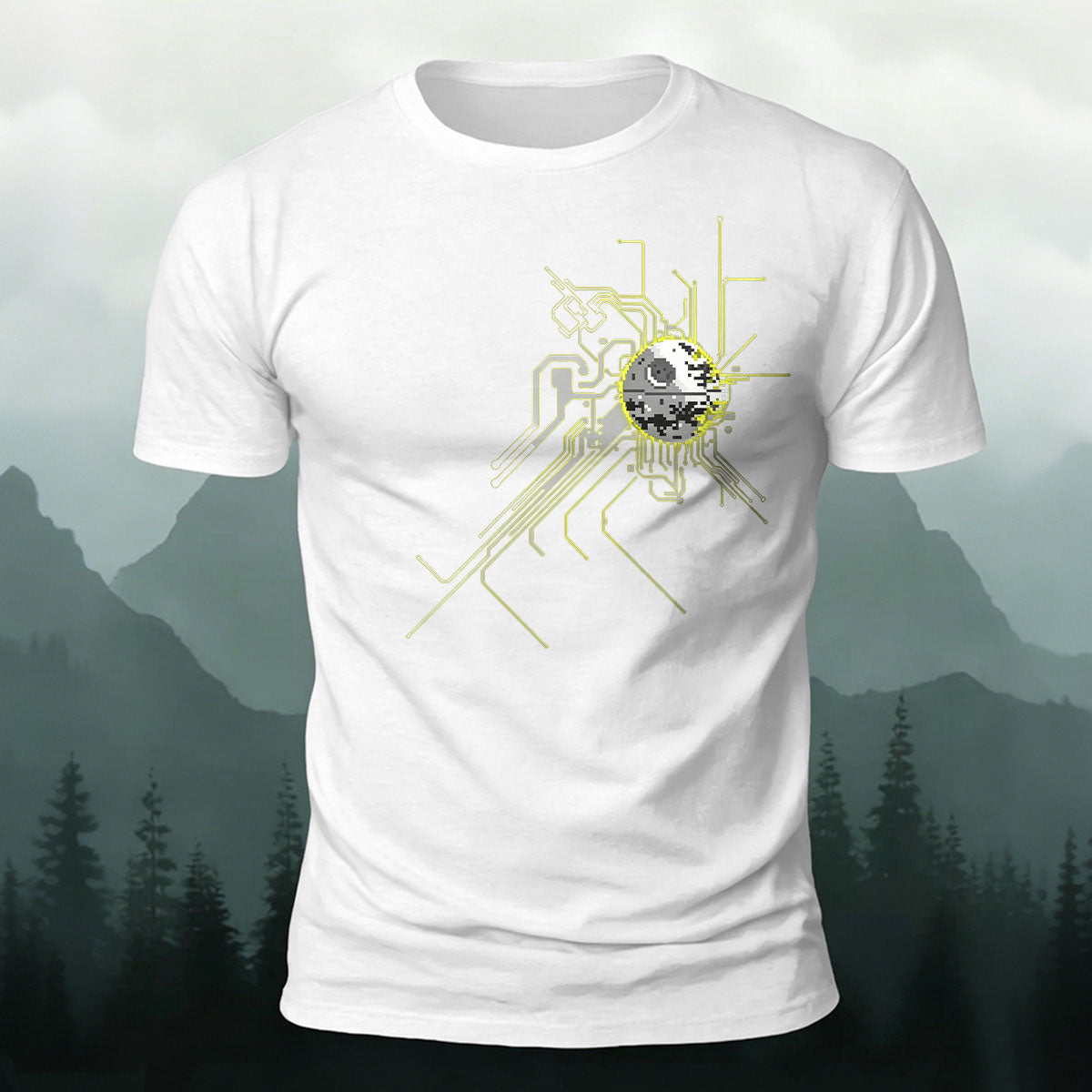 Retro Pixel Death Star Tech Premium Cotton T-Shirt