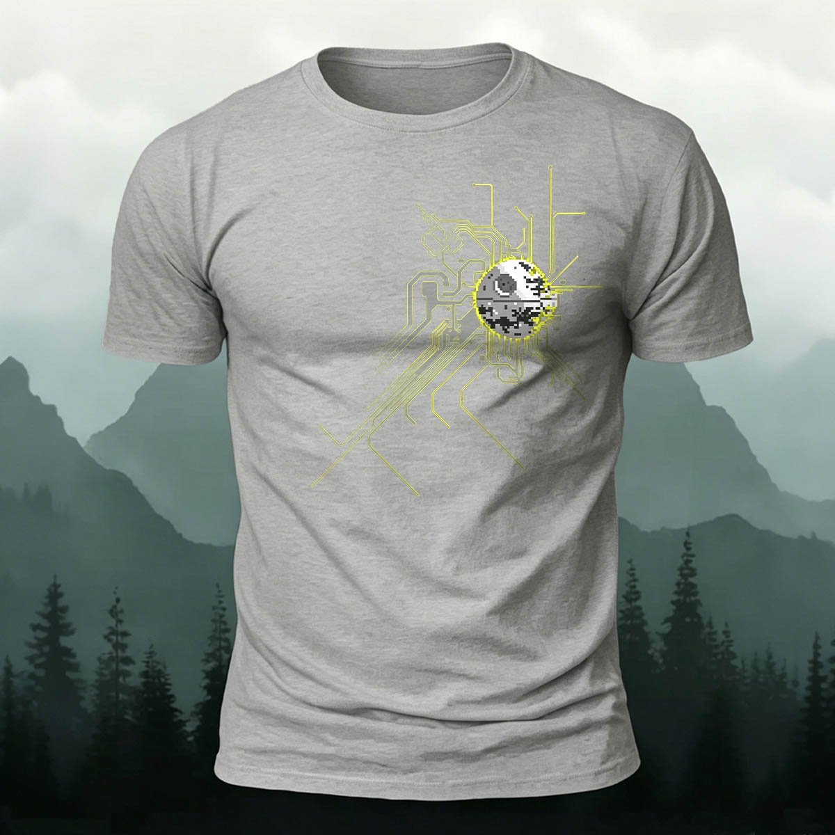Retro Pixel Death Star Tech Premium Cotton T-Shirt