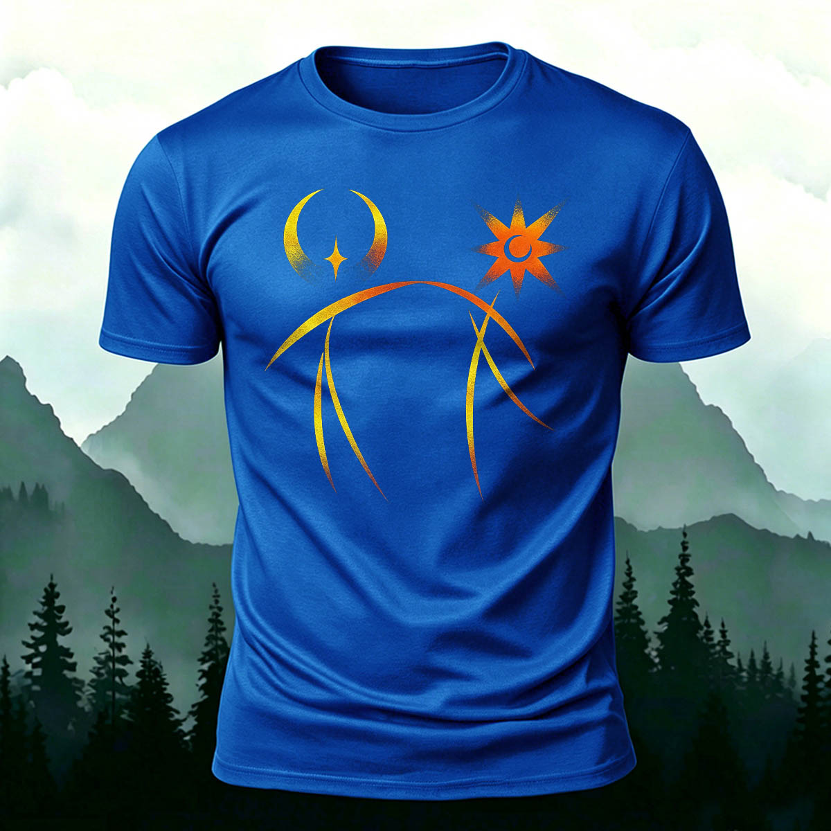 天体の太陽と月のシンボル カジュアル プレミアムコットンTシャツ