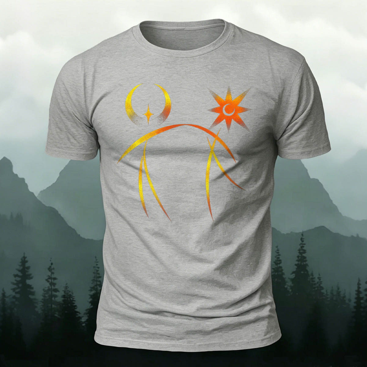 天体の太陽と月のシンボル カジュアル プレミアムコットンTシャツ