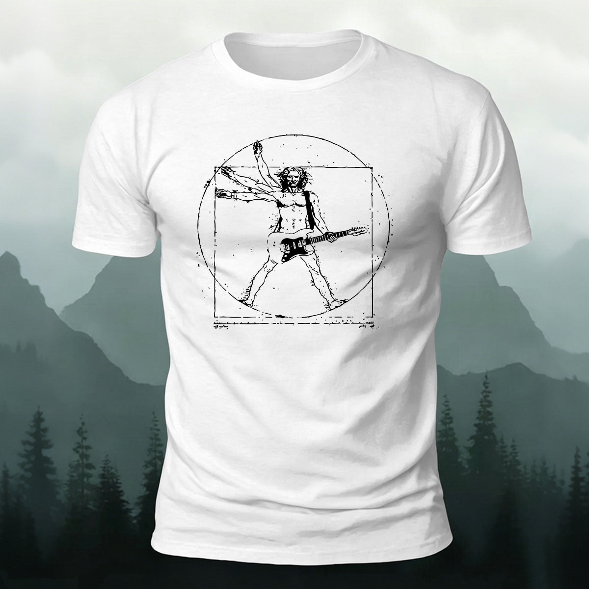 Vitruvian Man Guitar Rock Premium Cotton Tee