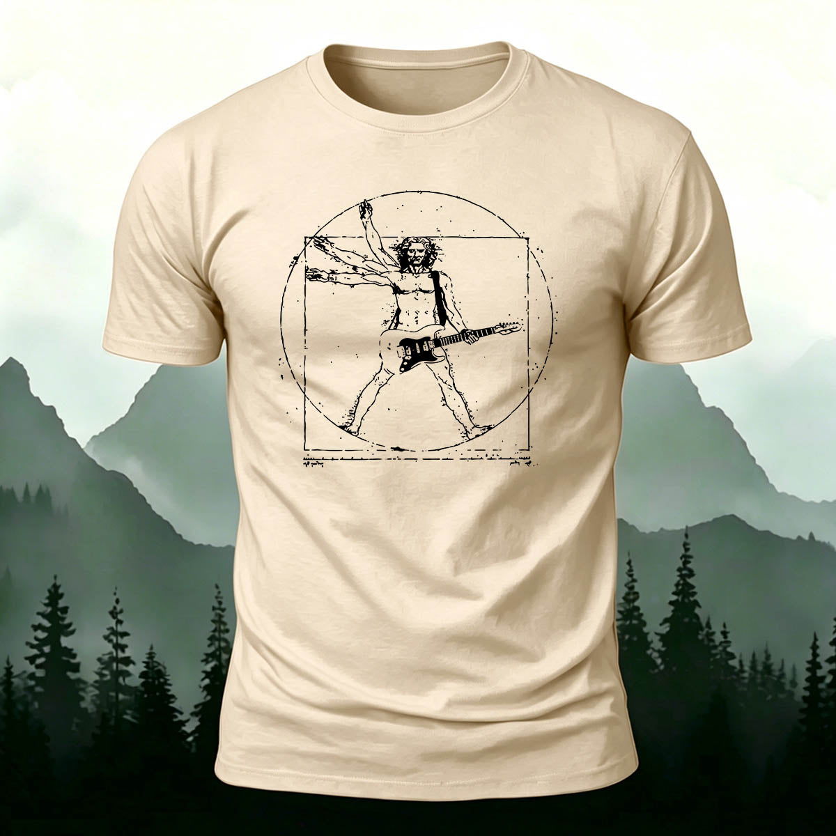 Vitruvian Man Guitar Rock Premium Cotton Tee