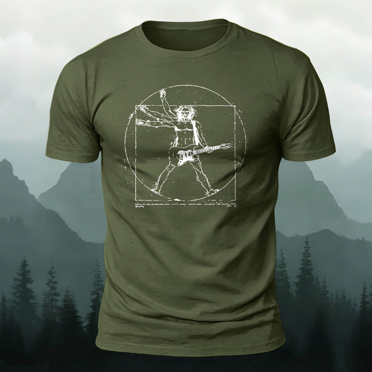Vitruvian Man Guitar Rock Premium Cotton Tee