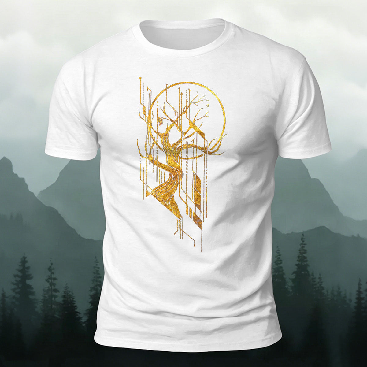 Tech And Nature Tree Premium Cotton Casual Tee