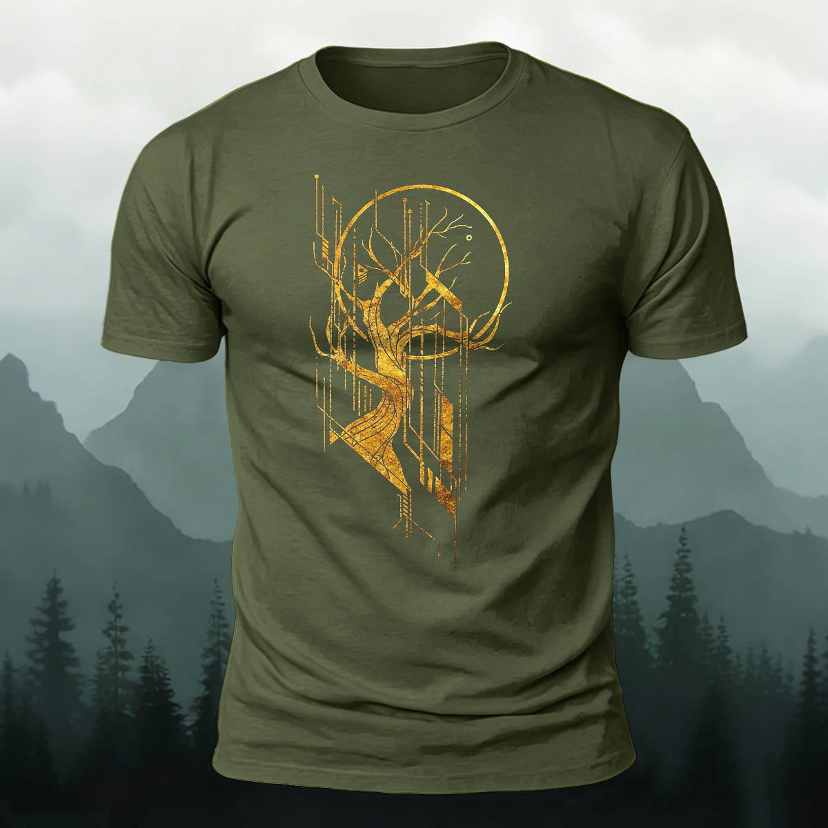 Tech And Nature Tree Premium Cotton Casual Tee