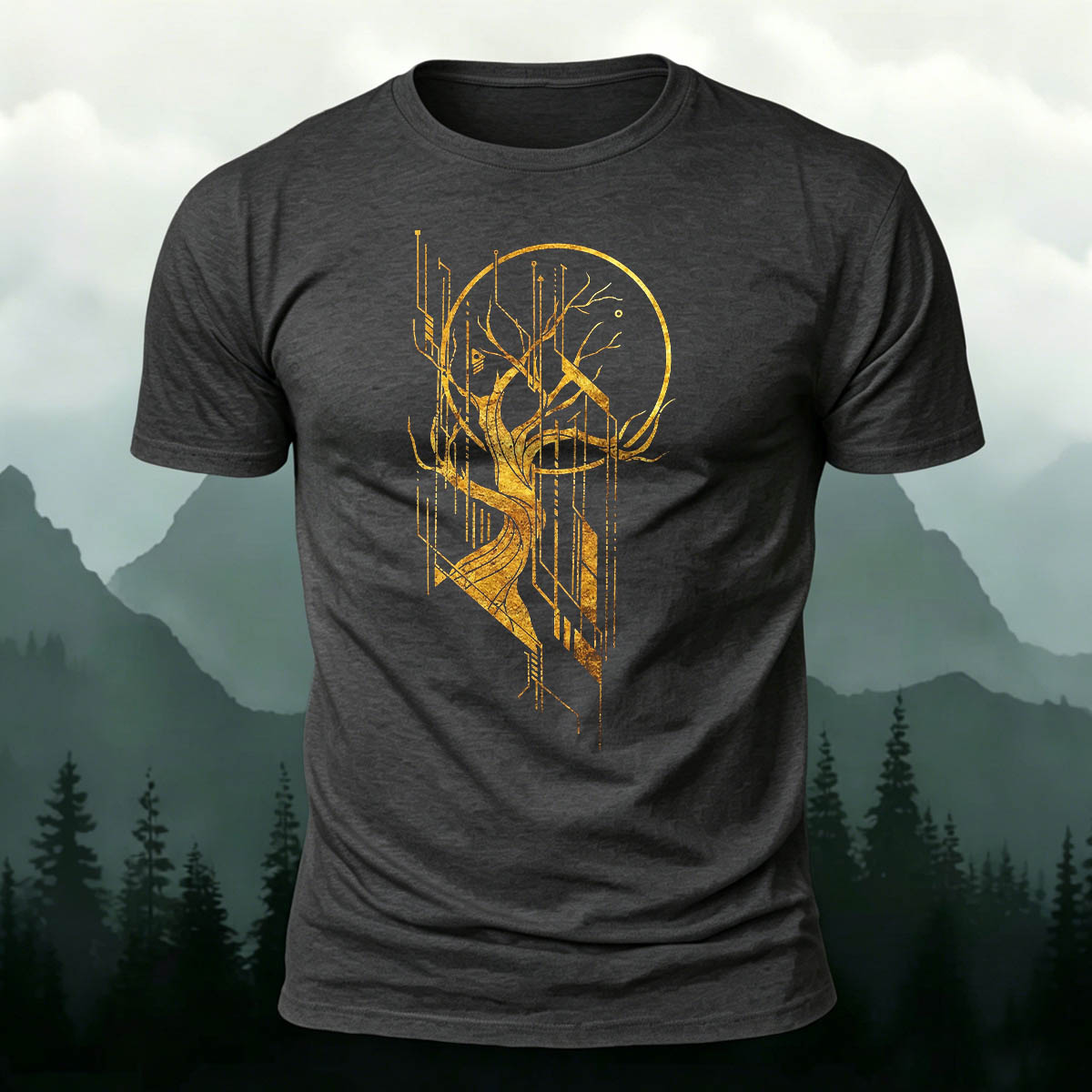 Tech And Nature Tree Premium Cotton Casual Tee