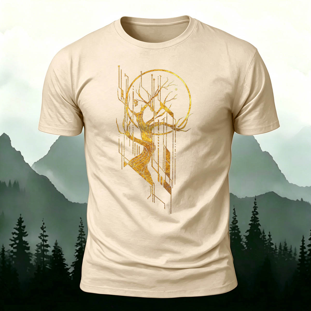 Tech And Nature Tree Premium Cotton Casual Tee