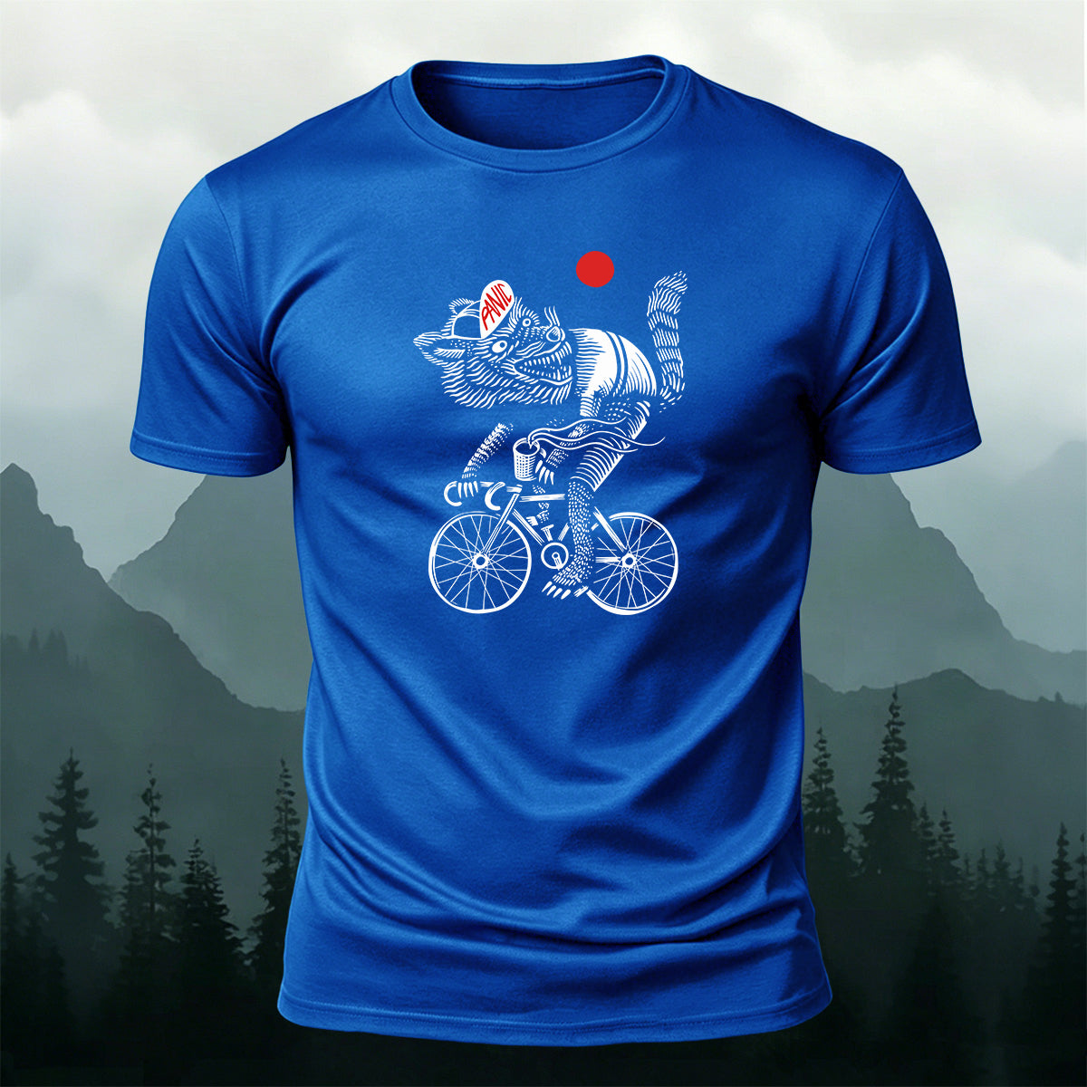 Retro Print Wolf Rider Art Premium Cotton T-Shirt