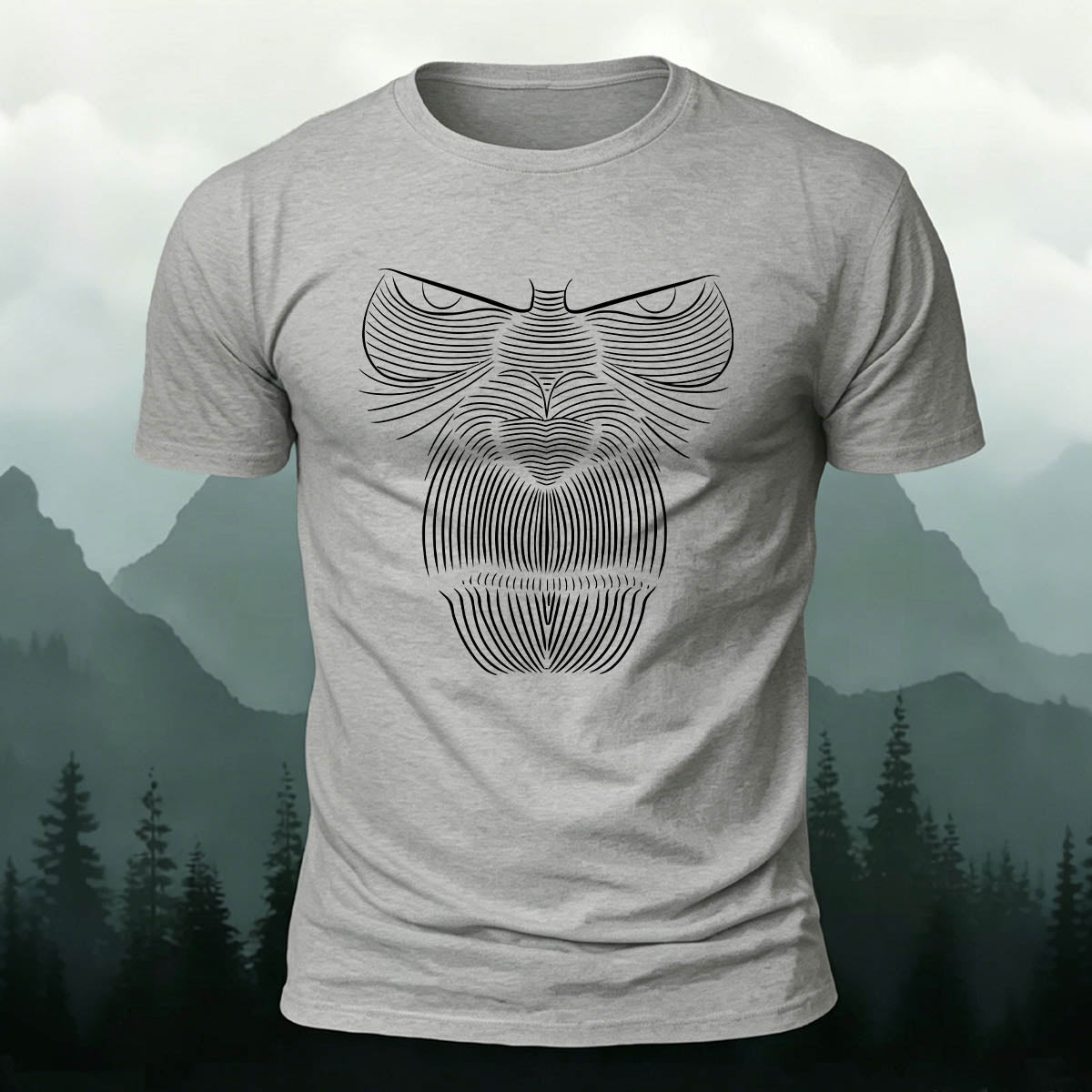 Linework Gorilla Face Casual Premium Cotton T-Shirt