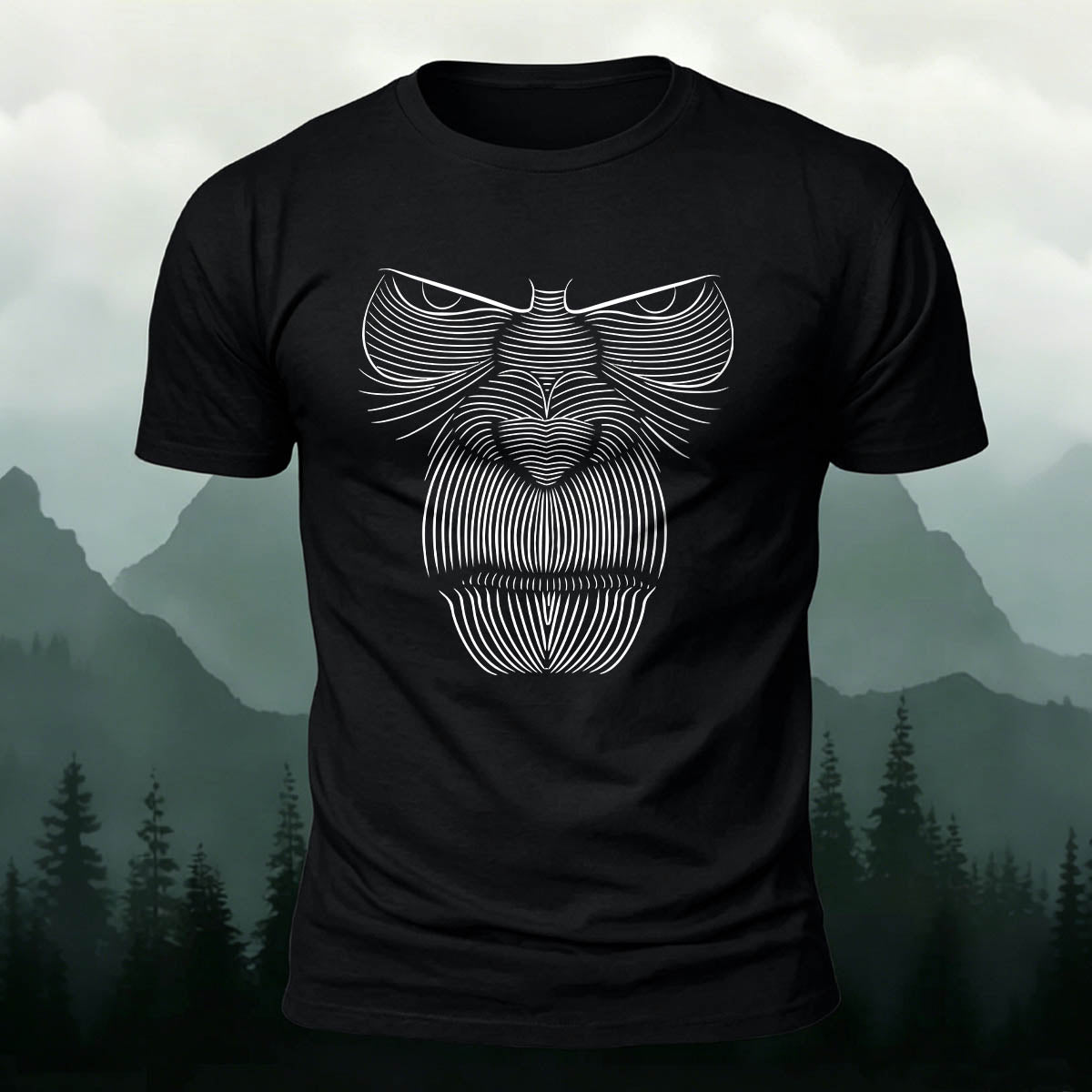 Linework Gorilla Face Casual Premium Cotton T-Shirt