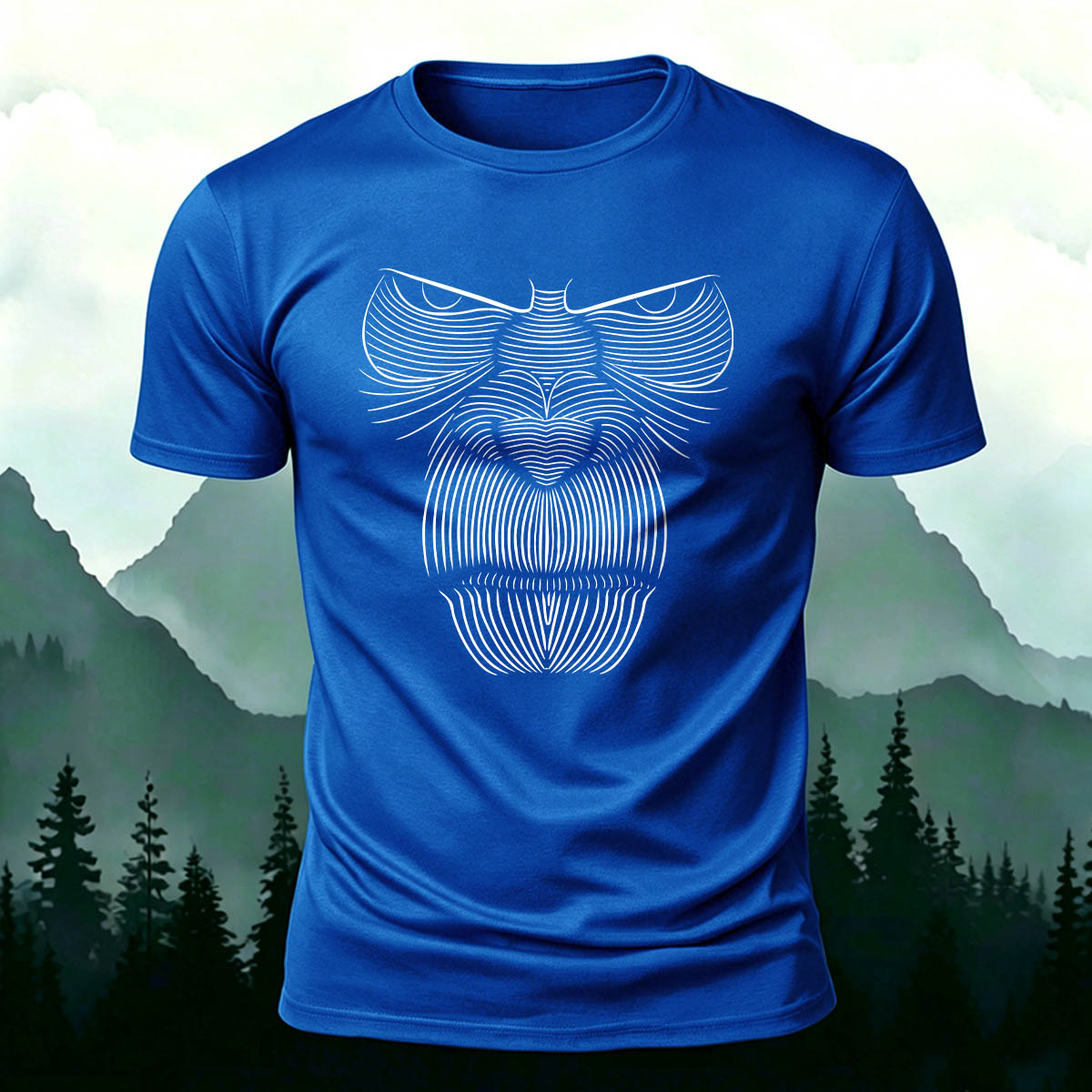 Linework Gorilla Face Casual Premium Cotton T-Shirt