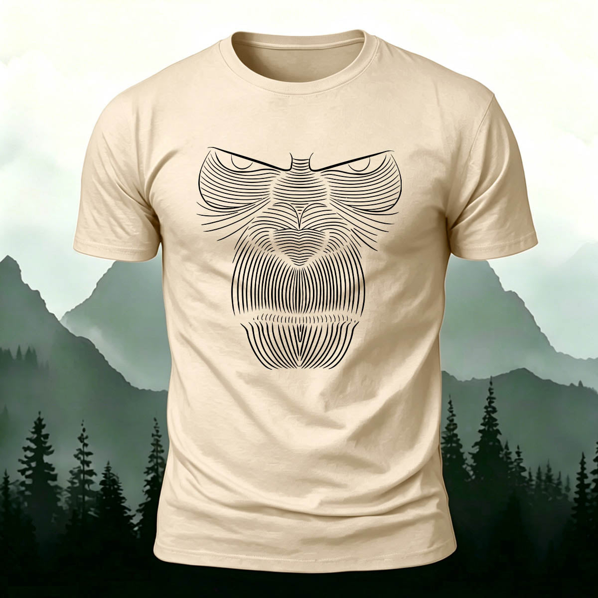 Linework Gorilla Face Casual Premium Cotton T-Shirt