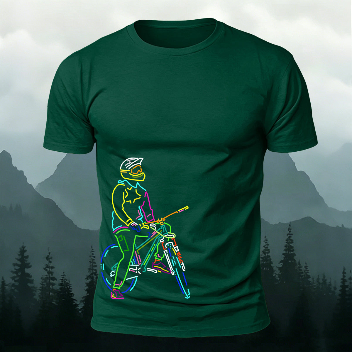 Neon Line Mountain Biker Outdoor Cotton T-Shirt