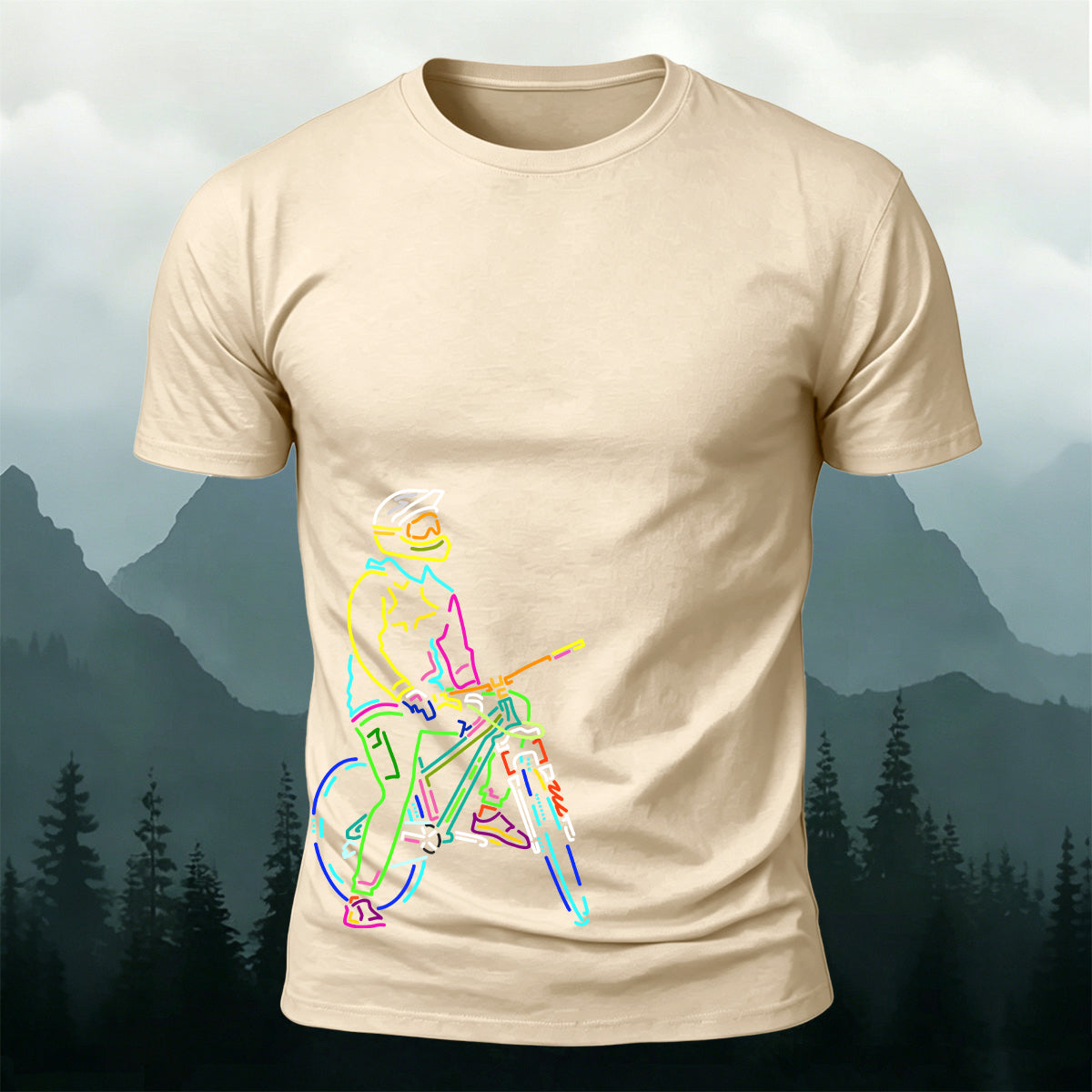 Neon Line Mountain Biker Outdoor Cotton T-Shirt