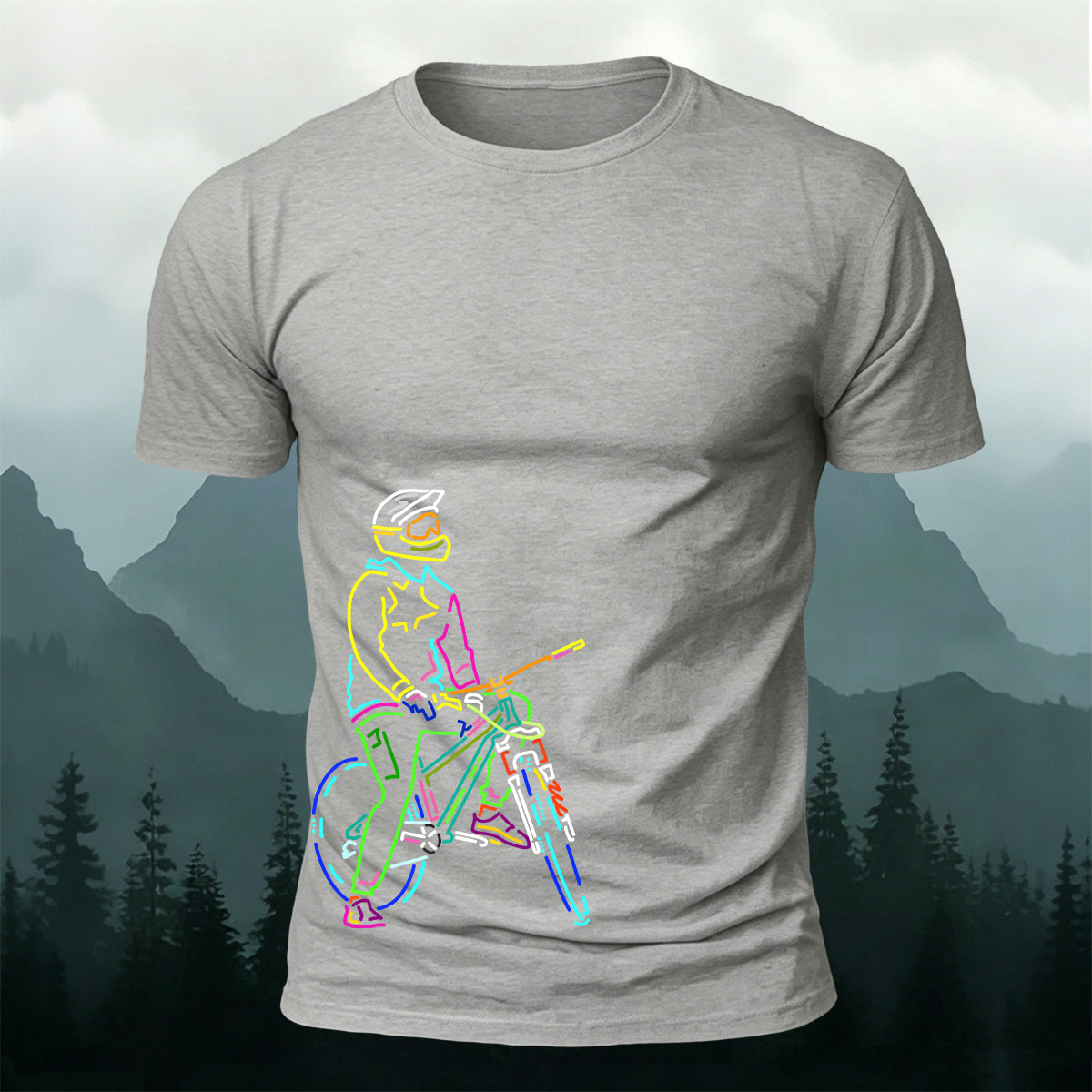 Neon Line Mountain Biker Outdoor Cotton T-Shirt