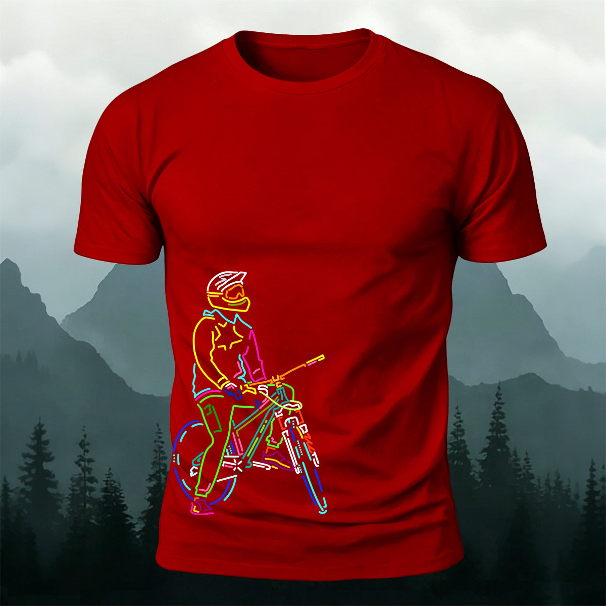 Neon Line Mountain Biker Outdoor Cotton T-Shirt