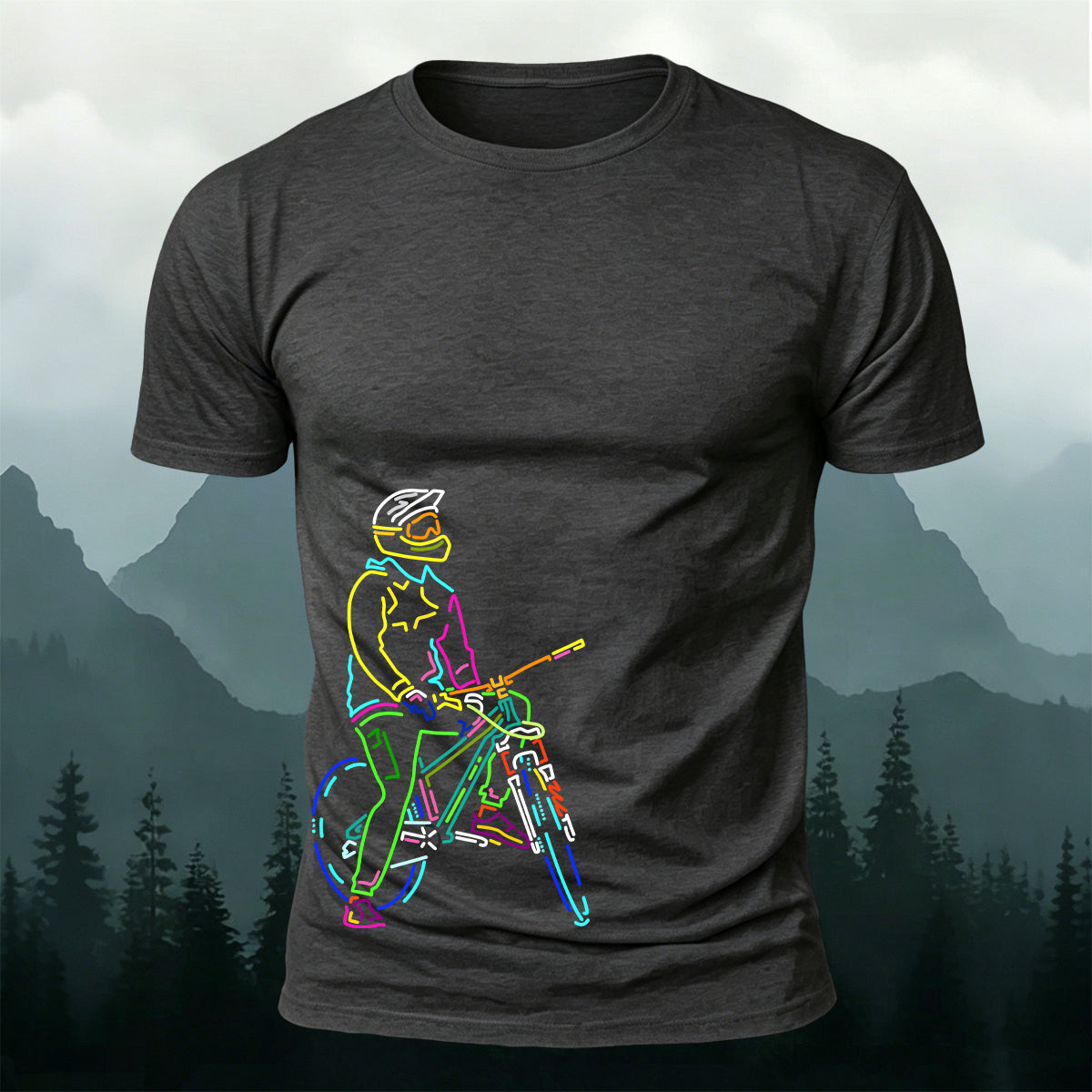 Neon Line Mountain Biker Outdoor Cotton T-Shirt