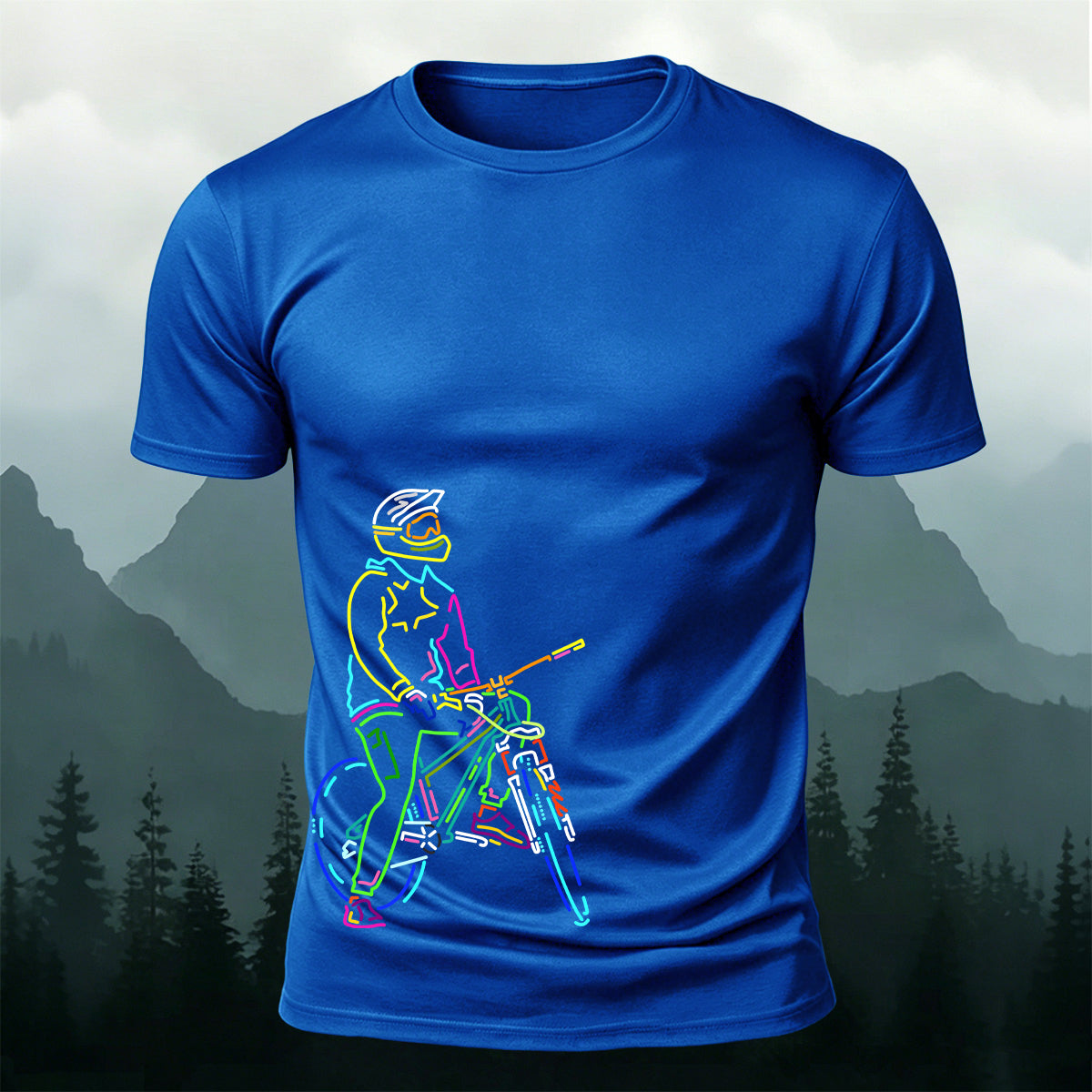 Neon Line Mountain Biker Outdoor Cotton T-Shirt