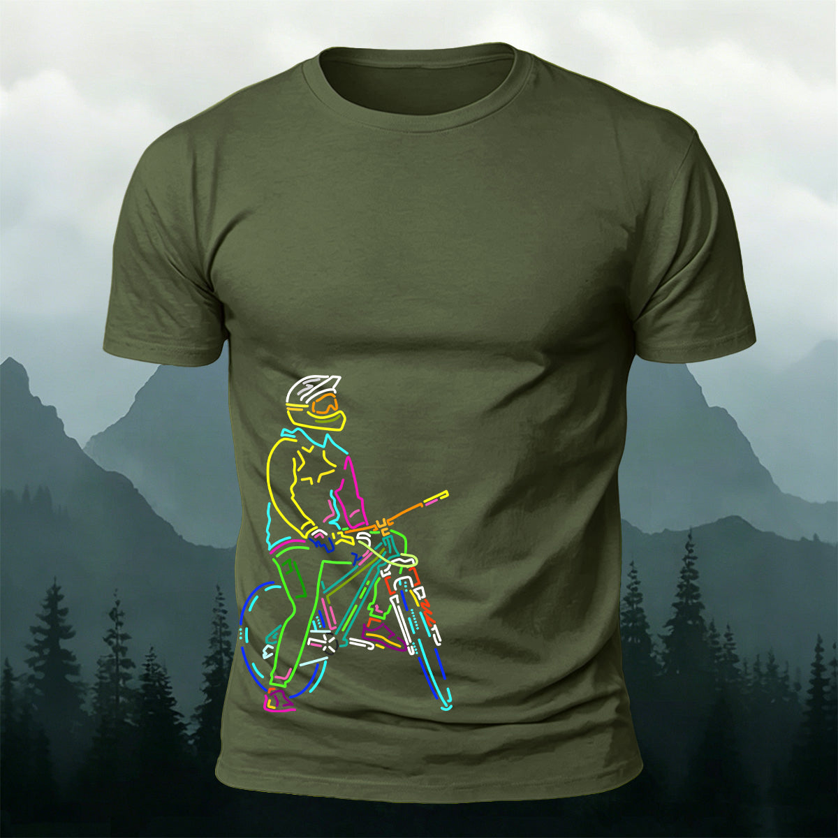 Neon Line Mountain Biker Outdoor Cotton T-Shirt