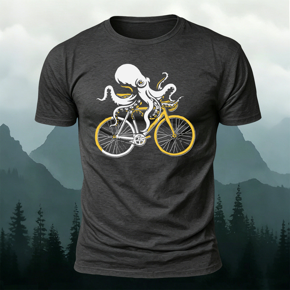 Funny Octopus Cyclist Casual Premium Cotton T-Shirt