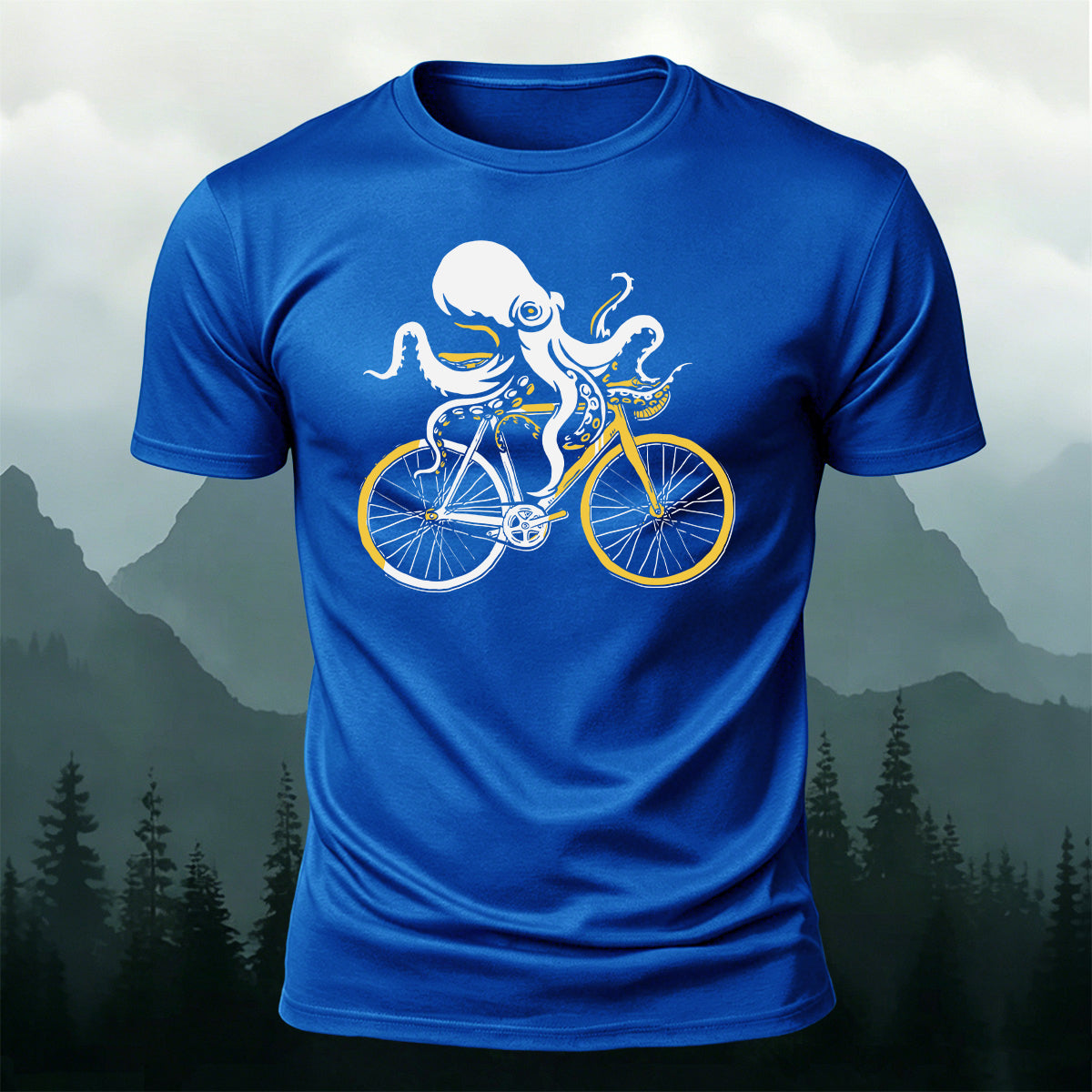 Funny Octopus Cyclist Casual Premium Cotton T-Shirt
