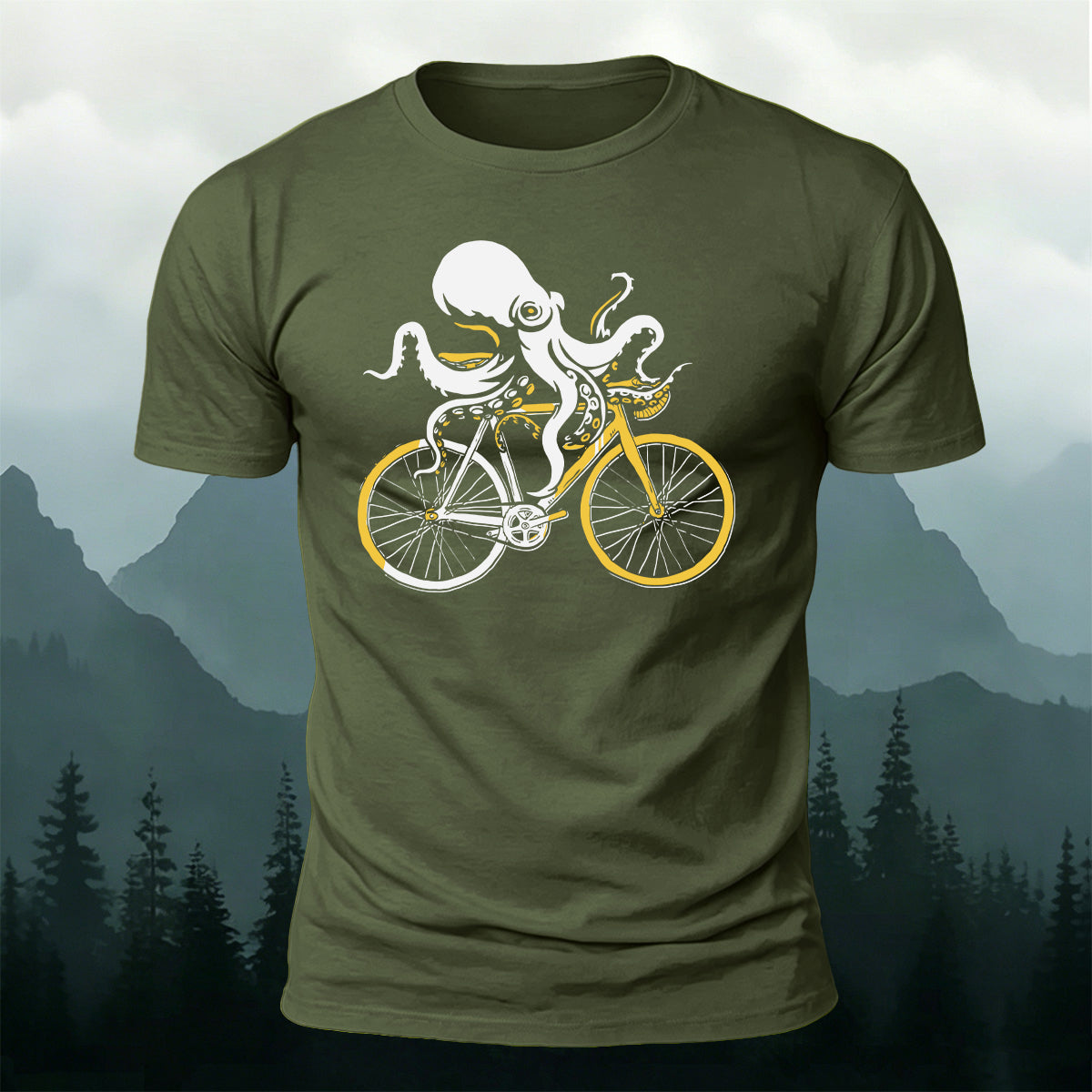 Funny Octopus Cyclist Casual Premium Cotton T-Shirt