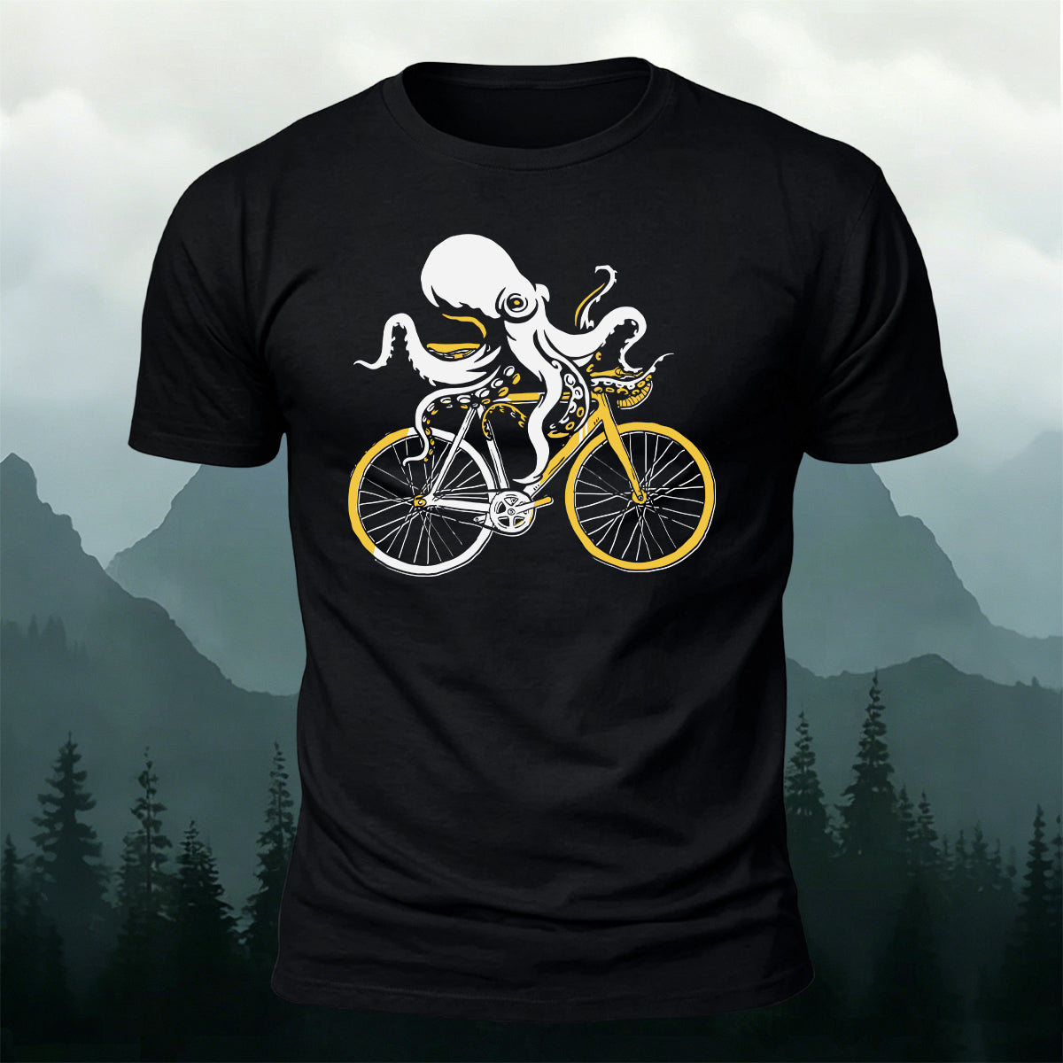 Funny Octopus Cyclist Casual Premium Cotton T-Shirt
