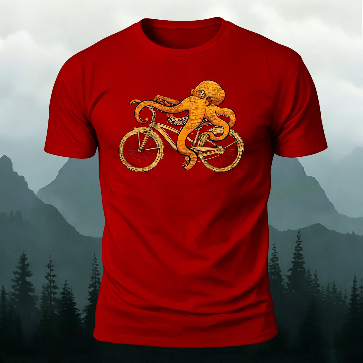 Whimsical Octopus On Bike Art Soft Skin-Friendly T-Shirt