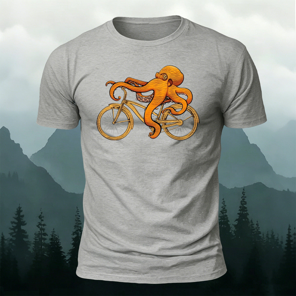 Whimsical Octopus On Bike Art Soft Skin-Friendly T-Shirt