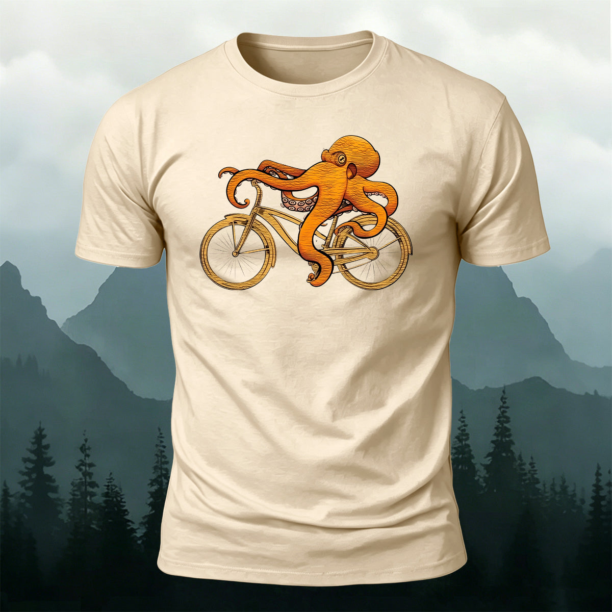 Whimsical Octopus On Bike Art Soft Skin-Friendly T-Shirt