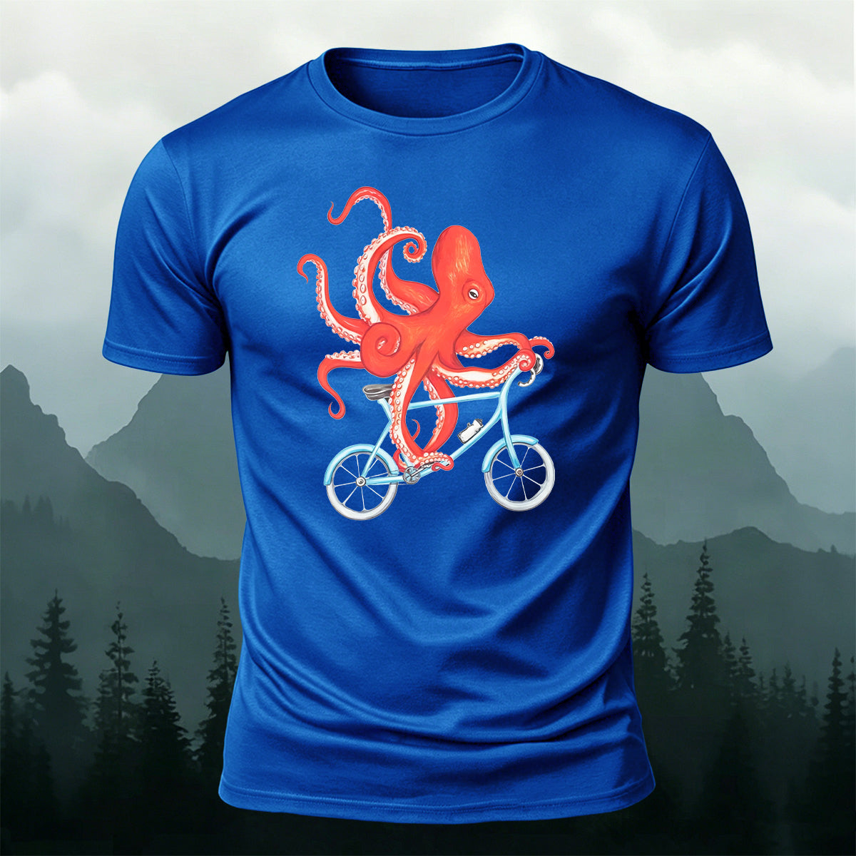Cute Watercolour Octopus Cyclist Casual Cotton Tee